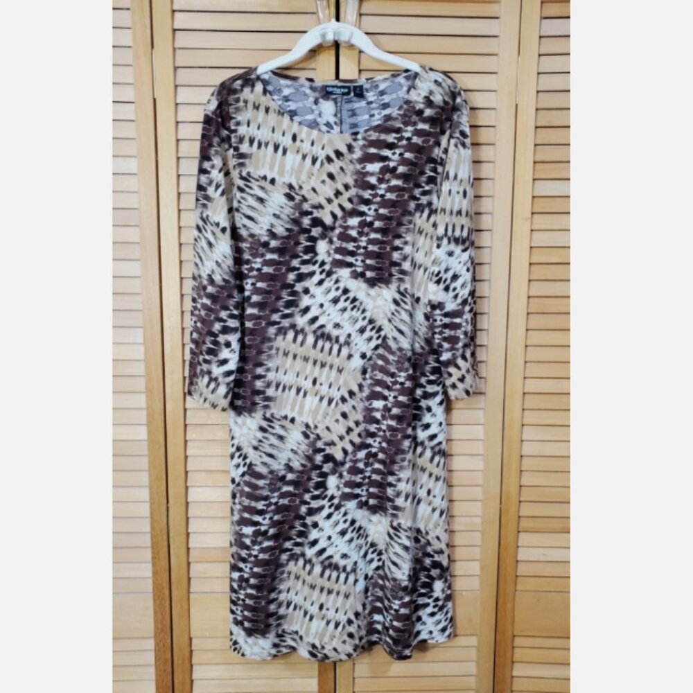 Effortless Style by Citiknits Brown Tie Dye Print 3/4 Sleeve Dress M